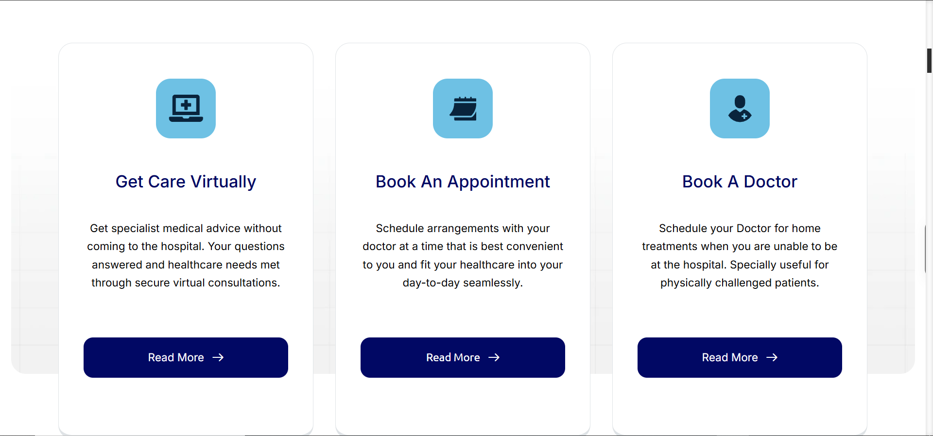 Service cards for virtual care, appointment booking and home doctor visits